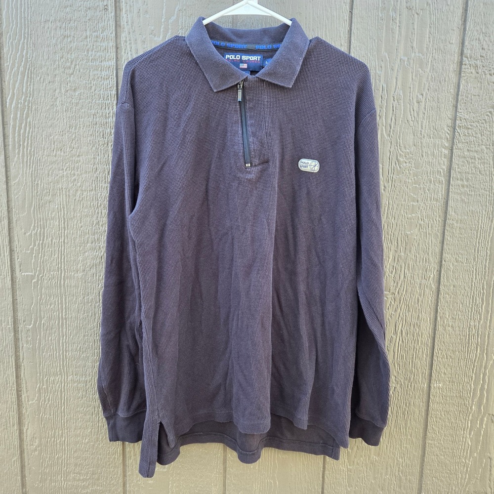 Polo Sport Ralph Lauren Mens Long Sleeve Quarter Zip Waffle Knit Polo Shirt L